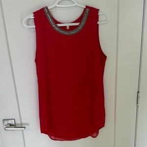 Daniel Rainn Red Sleeveless Blouse with Embellished Neckline